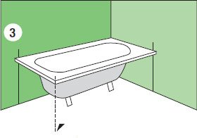 3. Приложите отвес к углу ванной и отметьте на полу соответствующую точку.